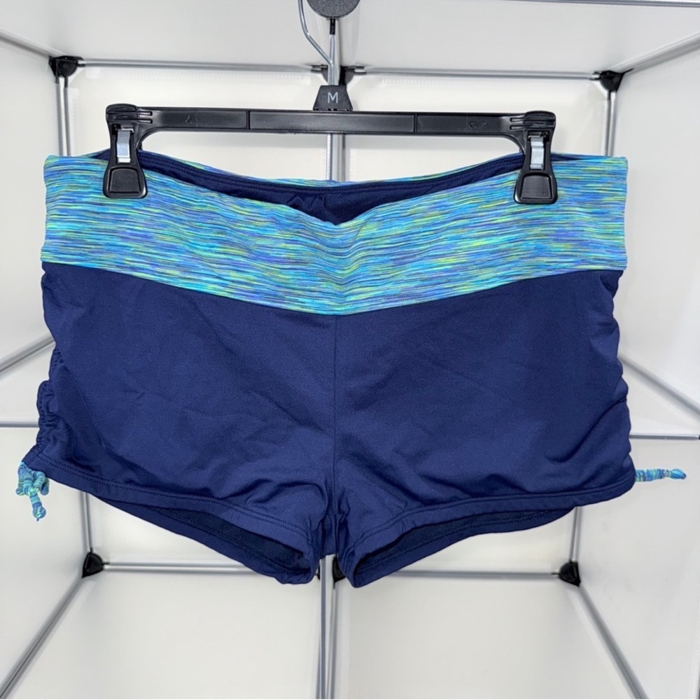 Athleta Women's Space Dye Scrunch Swim Shorts Navy Blue Size Large